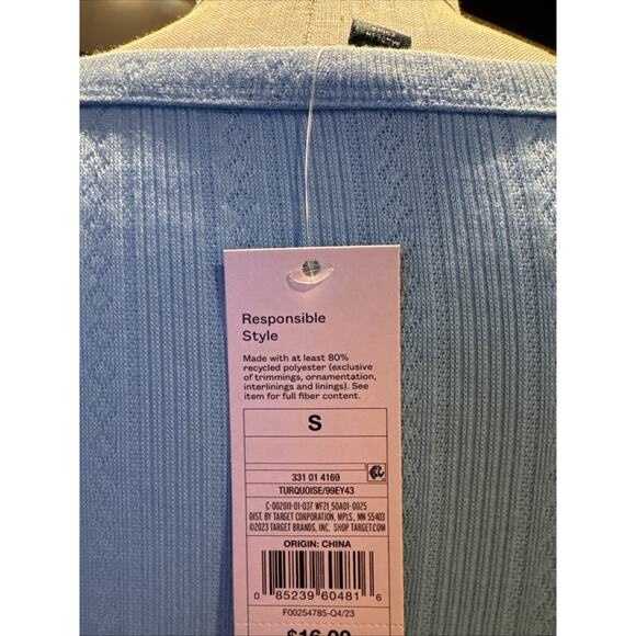 Wild Fable Women Small Trendy Square Neck Blue Long Sleeve Pointelle Shirt New - Picture 3 of 8